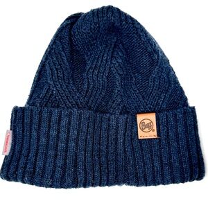 Buff Navy Blue Knit and Fleece Beanie